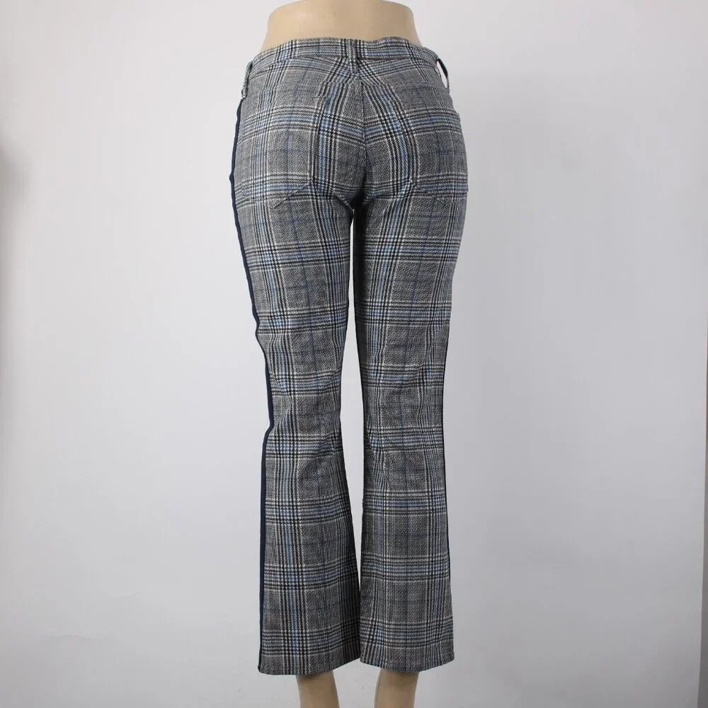 Mother Pant Sz 28 x 27 Black Blue White Striped Side Plaid Straight Cotton Pant - Picture 8 of 16
